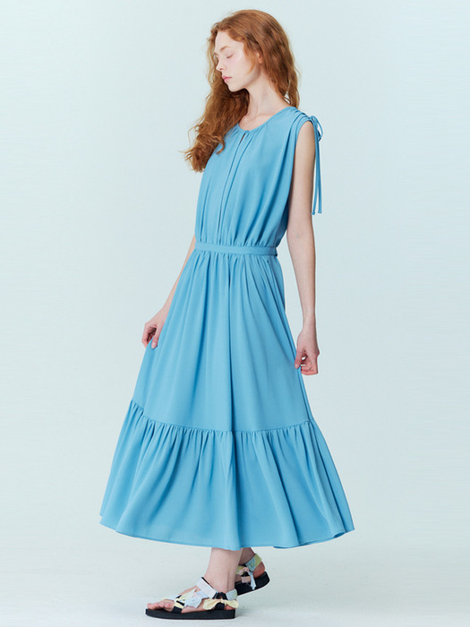Summer pleated maxi dress_Blue