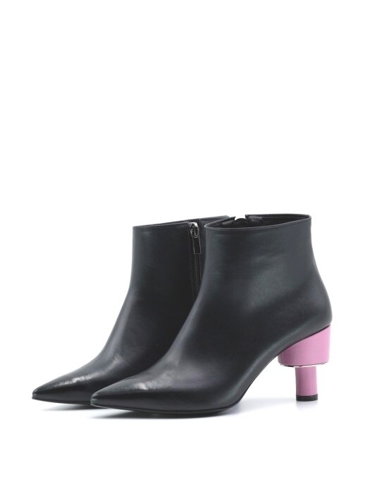 ODD HEEL 70 ANKLE BOOTS IN BLACK AND BABY PINK LEATHER