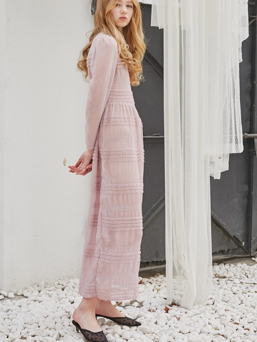 See-Through Lace Long Dress_Pink