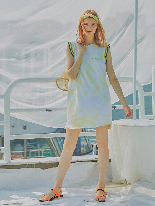 Water Print Shibori Sleeveless Dress_Yellow