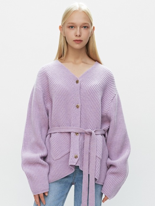 Belted Knit Cardigan Lavender