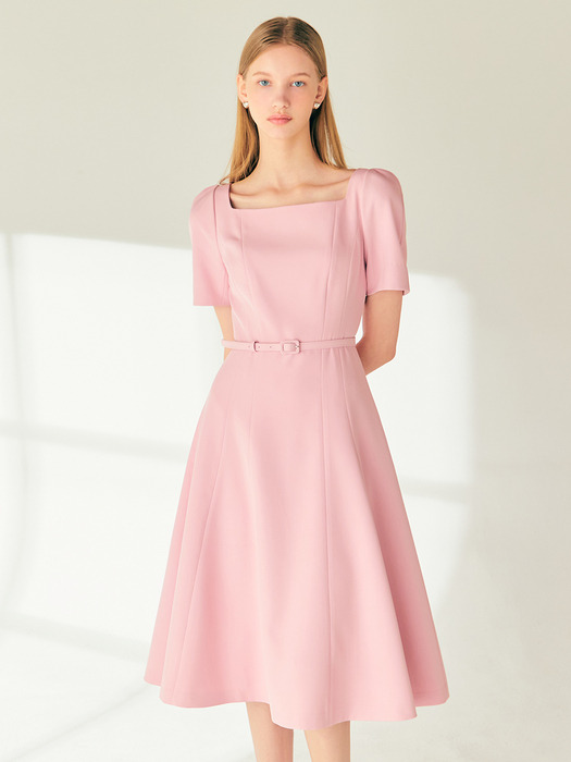 ROSANNA Square neck midi dress (Pink/Black)