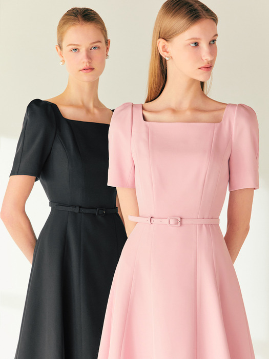 ROSANNA Square neck midi dress (Pink/Black)