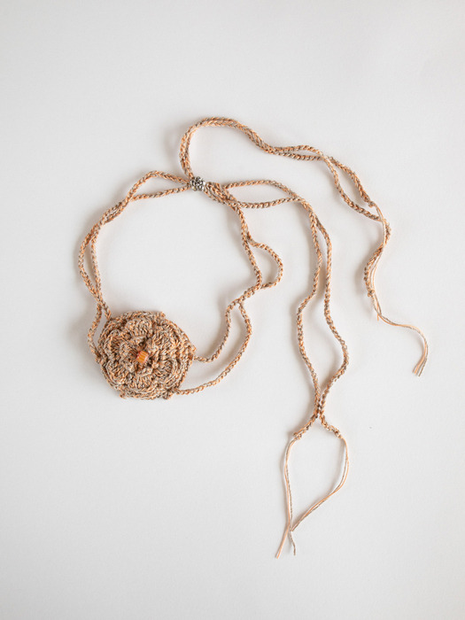 Crochet corsage knit necklace (orange)