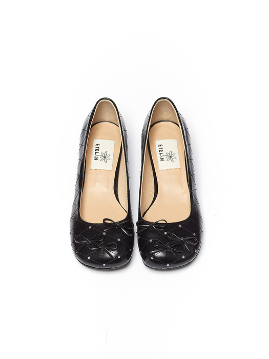 Petite Quilted Ribbon Pumps_3cm - Pearl Black