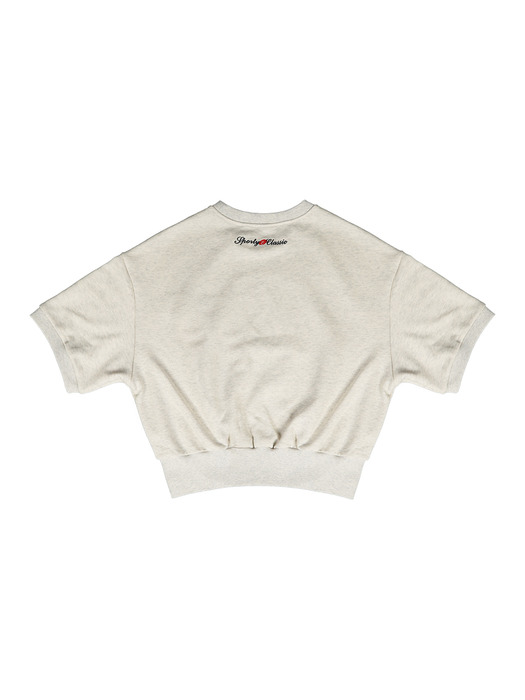 Flower embroidery loose fit sweat t-shirt_Cream