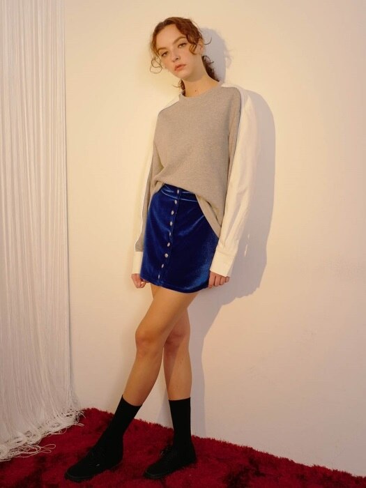 R SNAP VELVET MINI SKIRT