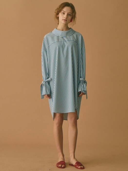 Reverse Stripe Shirts Dress (Blue)