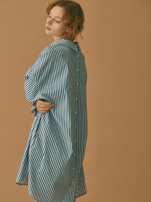 Reverse Stripe Shirts Dress (Blue)