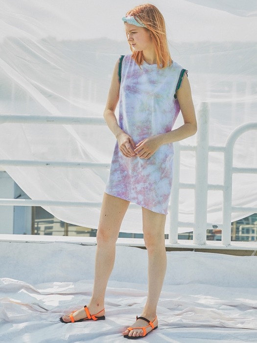 Water Print Shibori Sleeveless Dress_Purple
