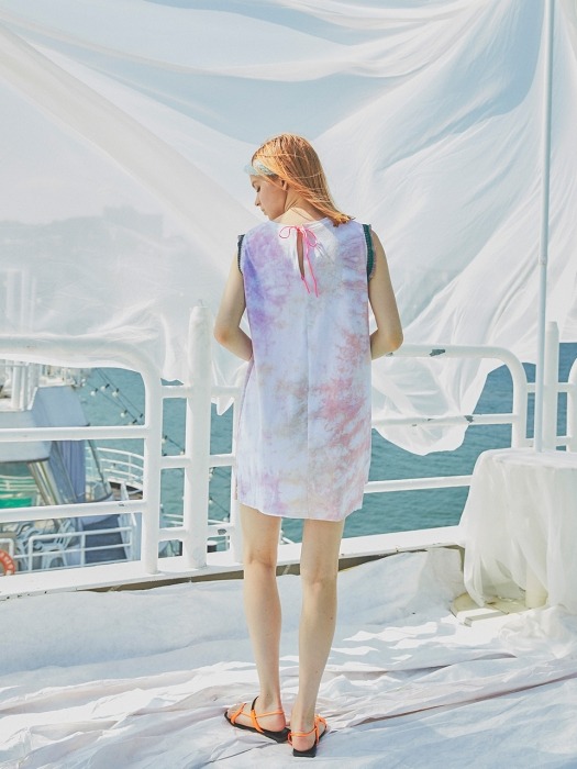 Water Print Shibori Sleeveless Dress_Purple