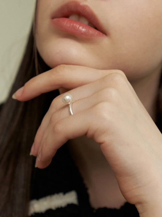 (2size) simple swarovski pearl silver ring