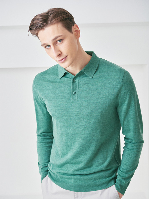 [100% WOOL]  Shirt longsleeve pullover_Green