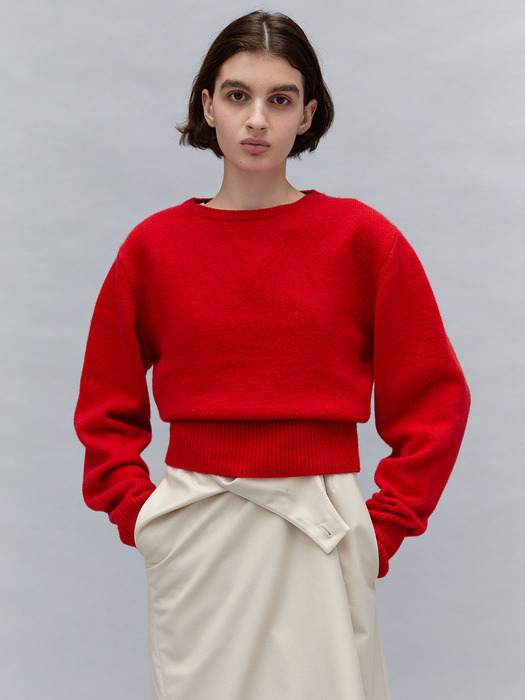 puff sleeve round knit (red)