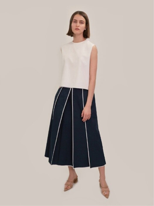 18SS CONTRAST PIPED PLEATED SKIRT