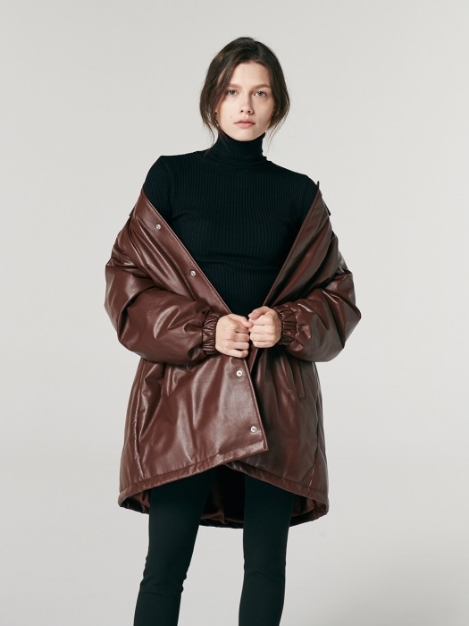 OVERSIZED LEATHER DOWN-FILLED JUMPER. BROWN