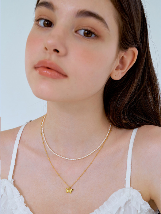 [SET] natural pearls & butterfly necklace
