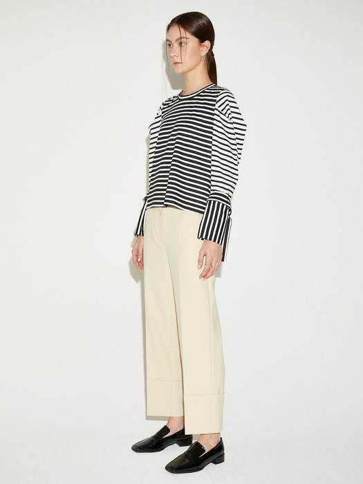 Puff Sleeve Stripe Crop Sweatshirt_Black