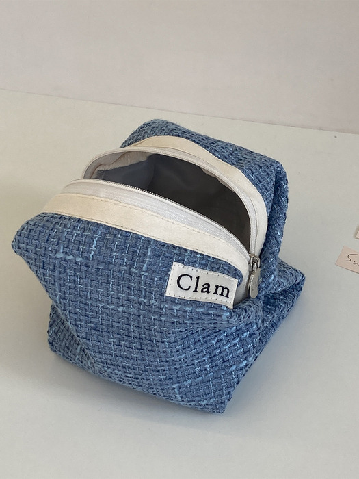 Clam round pouch _ Tweed blue