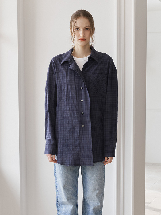 SIGNATURE OVERFIT CHECK SHIRTS_NAVY