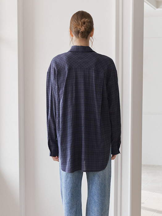 SIGNATURE OVERFIT CHECK SHIRTS_NAVY