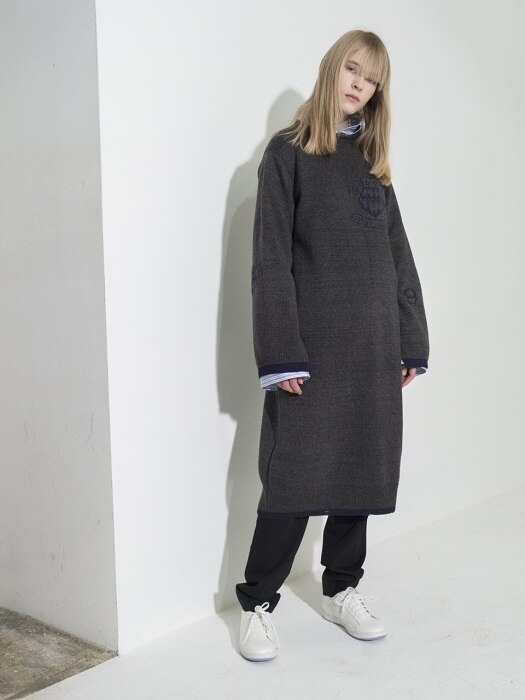 Jacquard-Point Oversized Long Dress_GRAY