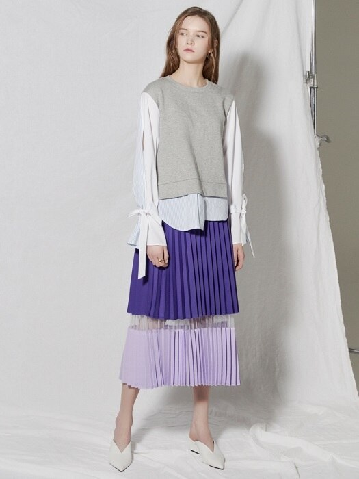 tone on tone  pleats skirt Purple