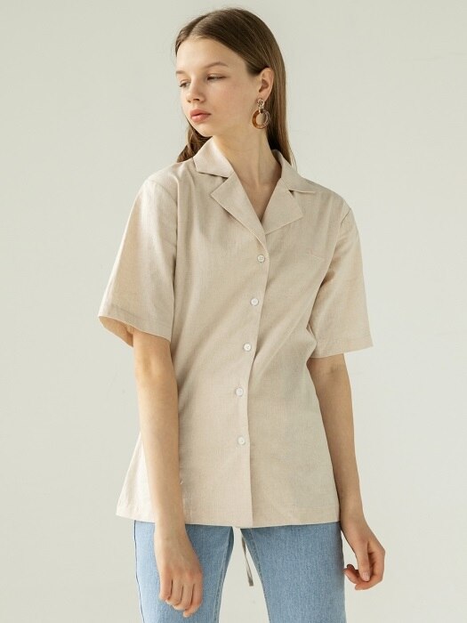 LINEN BELTED BLOUSE (BEIGE)