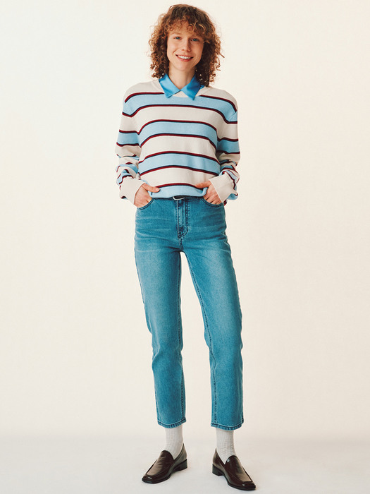 Mid-rise Slim Straight Jeans_TINT BLUE