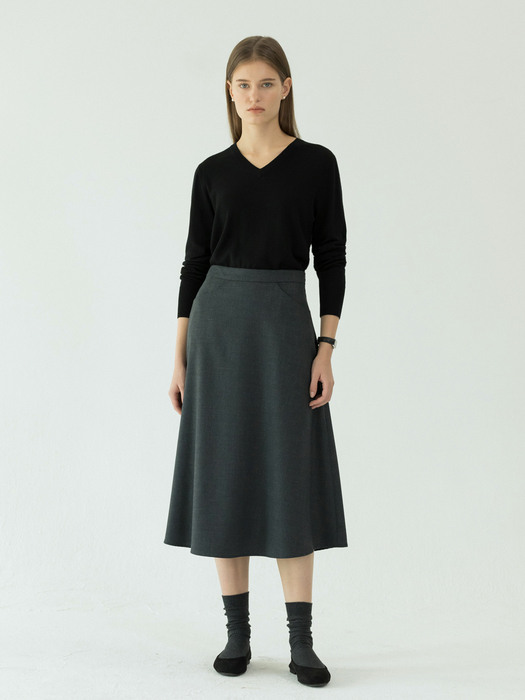 Flared wool skirt (Grey)