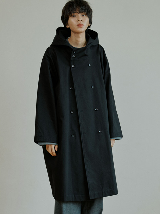unisex trench hood coat black