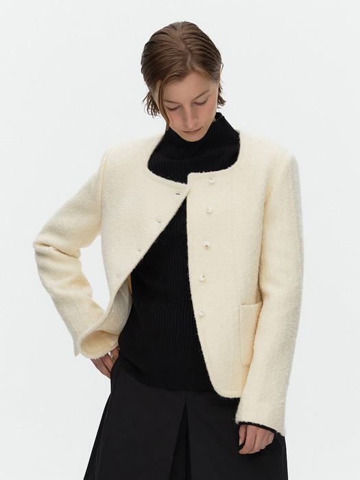 Asymmetric Tweed Jacket_IVORY