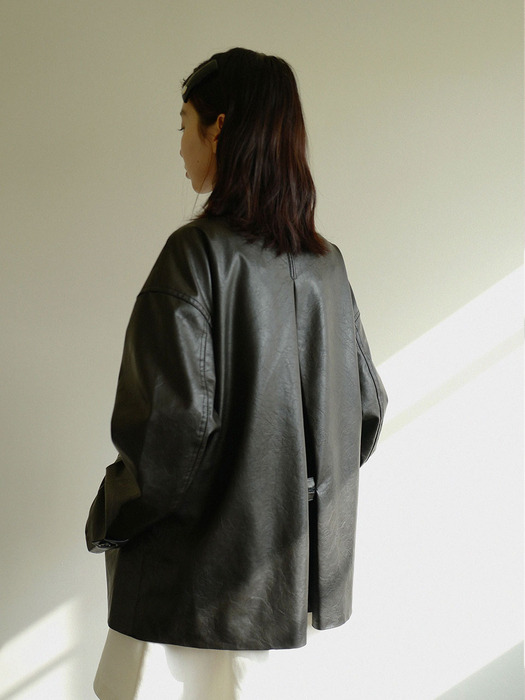 moui Half leather jacket (BLACK)