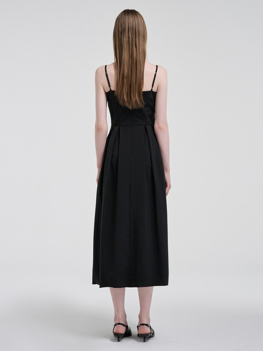 Slip Texture Blend Pleats Dress, Black