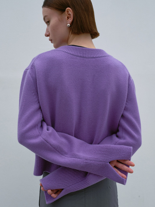 Merino Wool Zip-up Cardigan_Violet