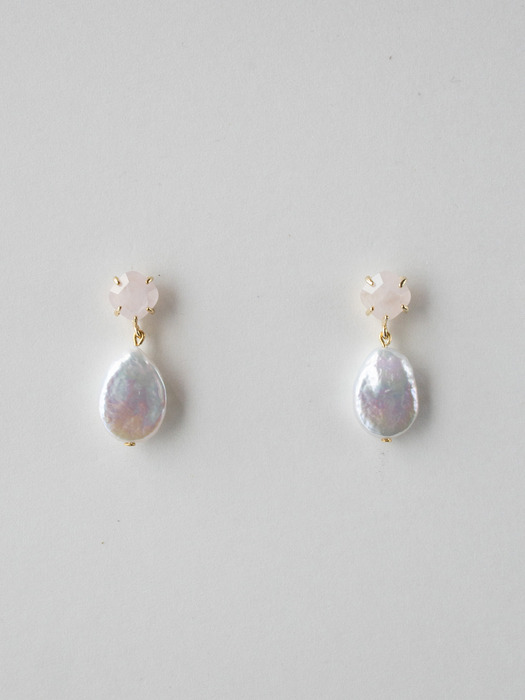 Pink crystal with drop pearl earring
