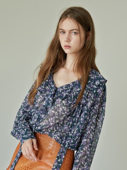 FLORAL-PRINT CHIFFON BLOUSE (PURPLE)