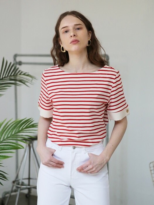 [리퍼브상품] Short Sleeve Stripe T_Red