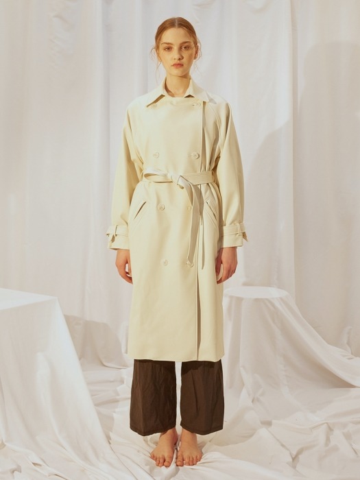 LEATHER TRENCH COAT [IVORY]