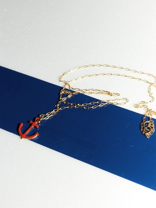 GOLDFILLED RED ANCHOR NECKLACE