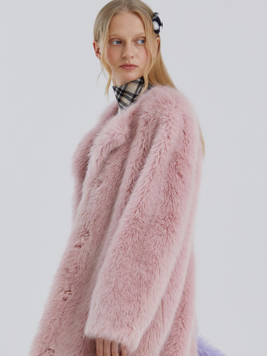 WEATHER maxi long fur coat [pink]