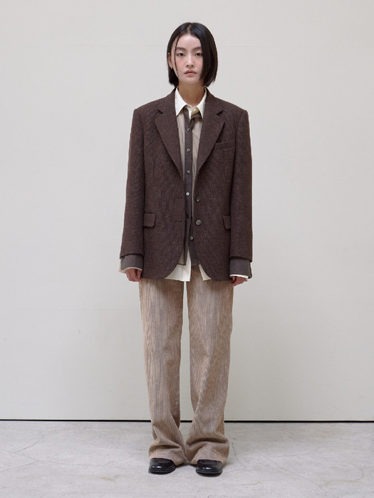 Single-breasted Oversized Blazer_Brown
