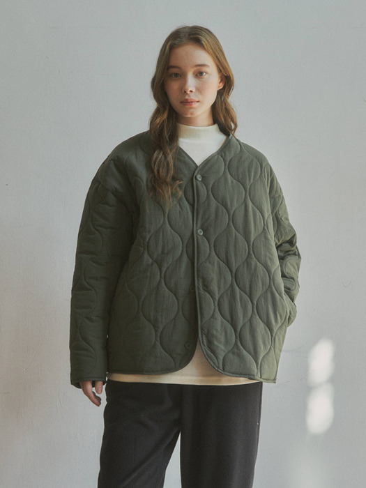 (W)Collarless Quilting Jacket/4col