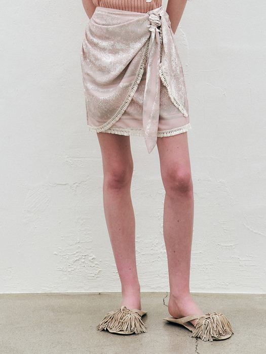 Printed Wrap Mini Skirt, Light Pink