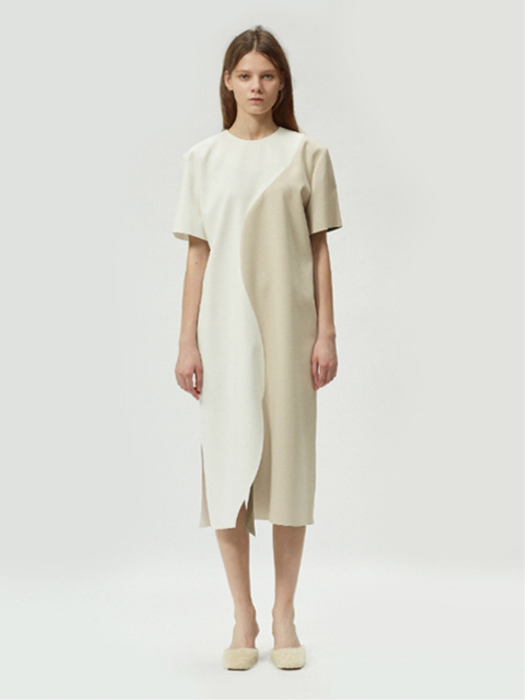 17FW CURVED COLORBLOCK DRESS (IVORY/BEIGE)