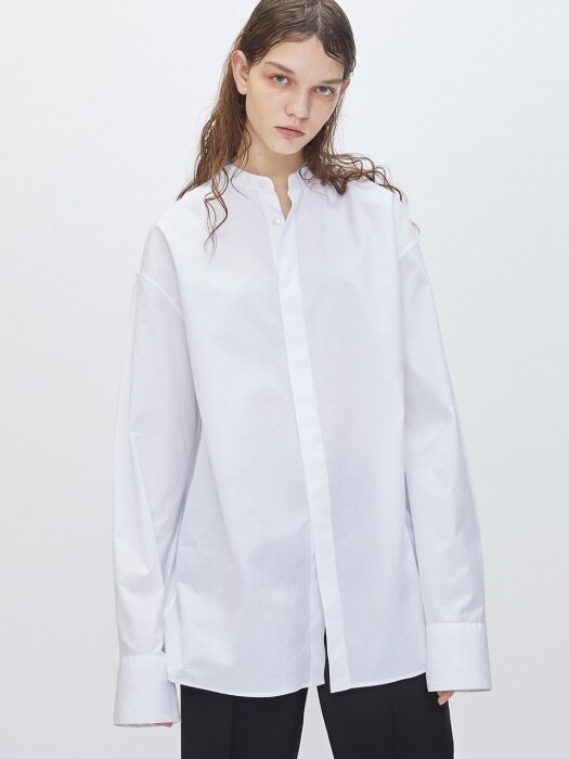 OVERSIZED MANDARIN COLLAR SHIRT - WHITE