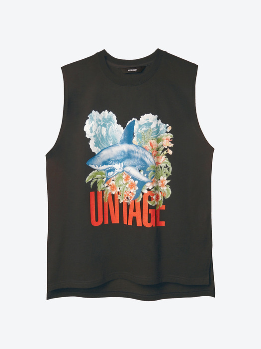 Tropical Printed Oversized Sleeveless T-shirt[Charcoal(UNISEX)]_UTT-ST42