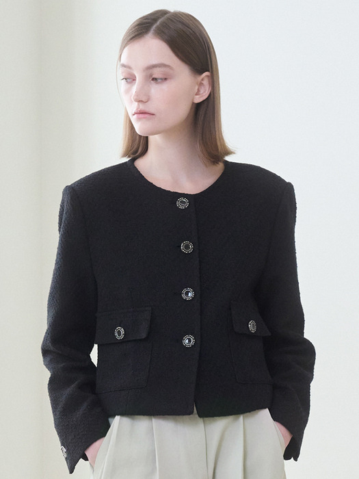 Tweed Crop Jacket -Black