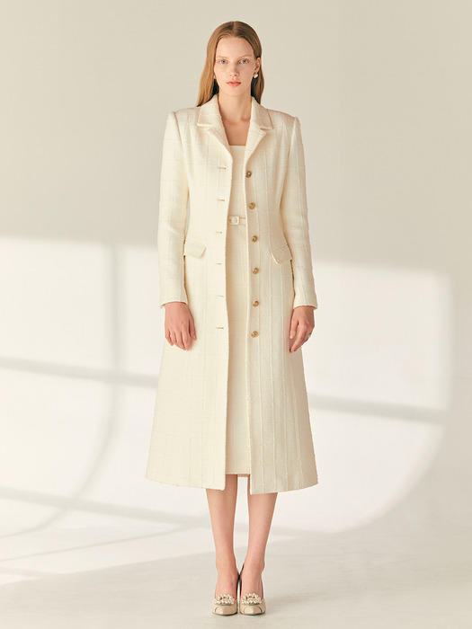 ARABELLA Single breasted tweed coat (Ivory)