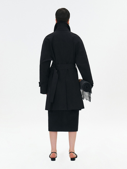HALF TRENCH COAT WITH FUNNEL-NECK - BLACK